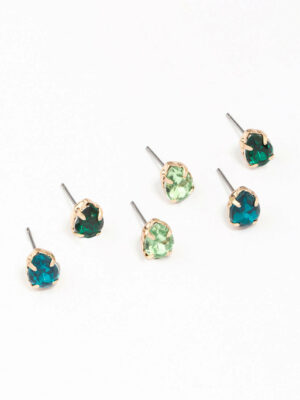 & Green Pear Stud Earring 3-Pack