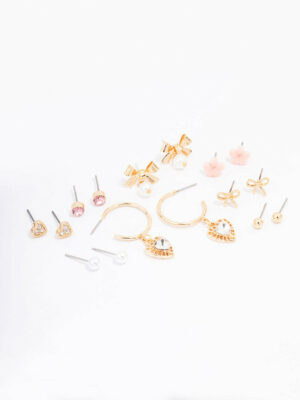 Bow Flower & Pearl Earring 8-Pack