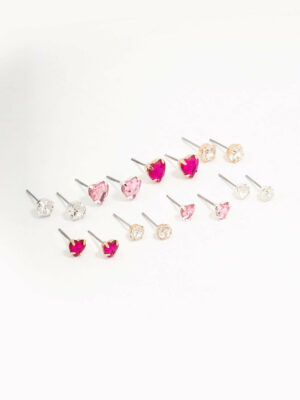 Heart & Crystal Solitaire Earring 8-Pack