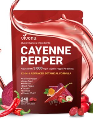Cayenne Pepper Softgels Supplement, Supports Leg Vein, Heart and Blood Vessel Health, with Vitamin E D3+K2 and Extracts of Grape Seed, Hawthorn, Beetroot and Others (240 Softge /1 Bag)